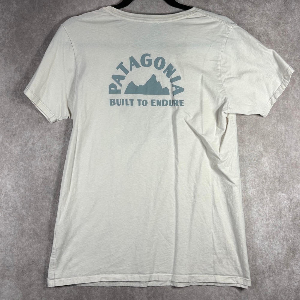 Patagonia T-Shirt Mens‎ Medium Cream Built To Endure Organic Cotton Graphic Tee